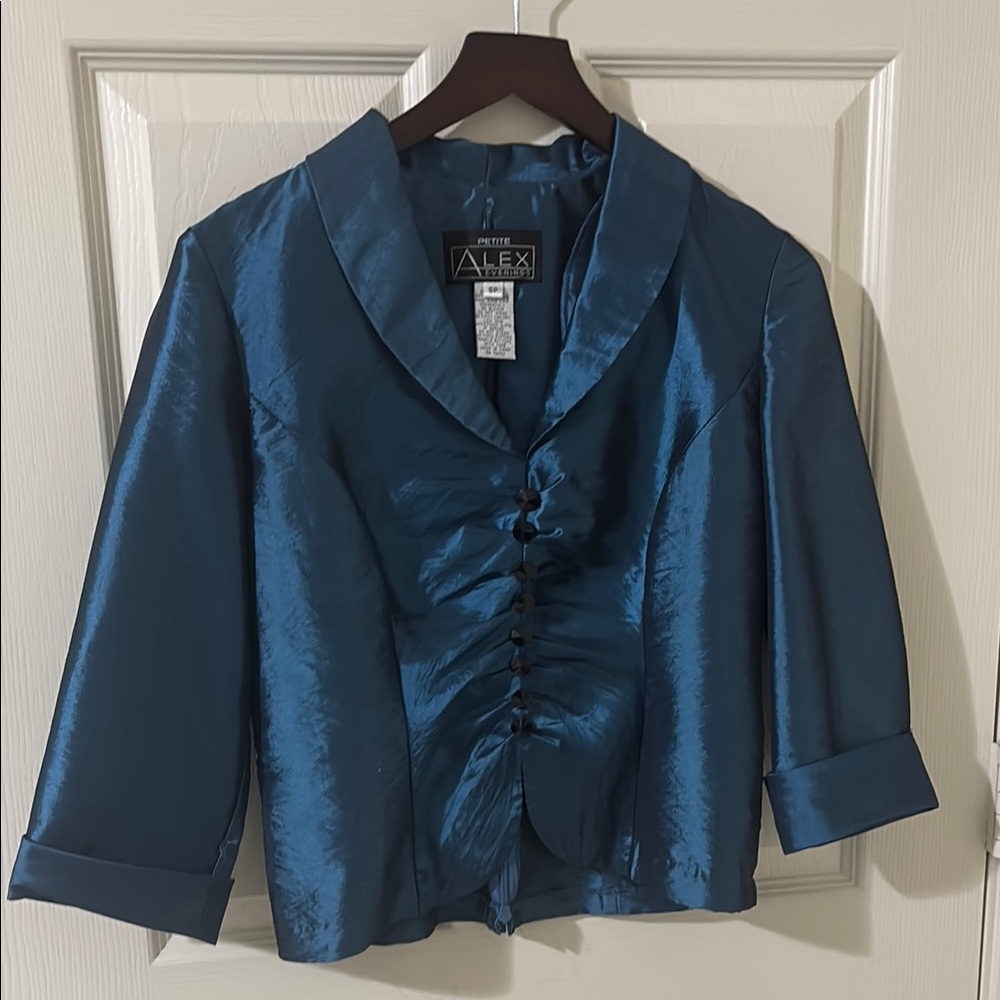 Alex Evenings Blue Satin Blouse